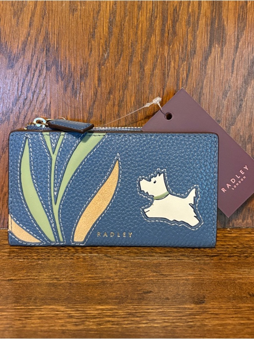 NWT-Radley London-Among the Trees🌿Medium Zip Top Wallet-Utility/Blue-$108